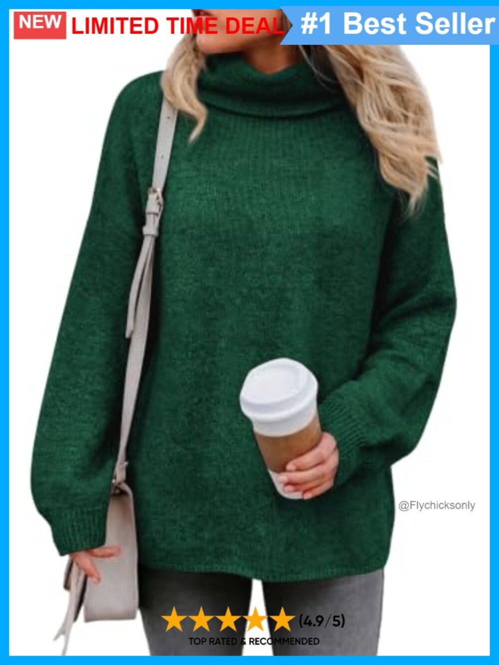 Womens Oversized Turtleneck Pullover Sweater Chunky Knit Loose Fit